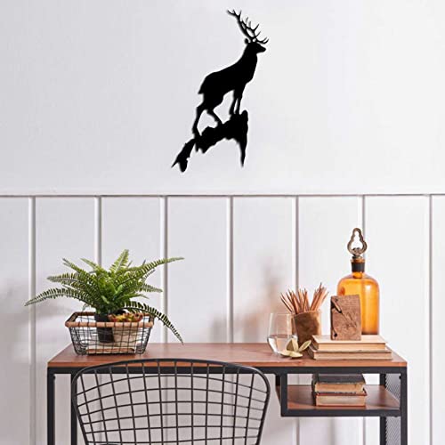 Deer Metal Wall Sculptures, Elk Signs Metal Wall Art, Black Metal Silhouette Decorative, for Home Restaurant Entrance Decoration