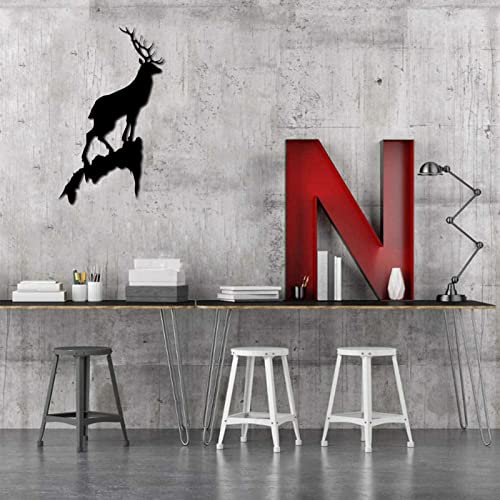 Deer Metal Wall Sculptures, Elk Signs Metal Wall Art, Black Metal Silhouette Decorative, for Home Restaurant Entrance Decoration