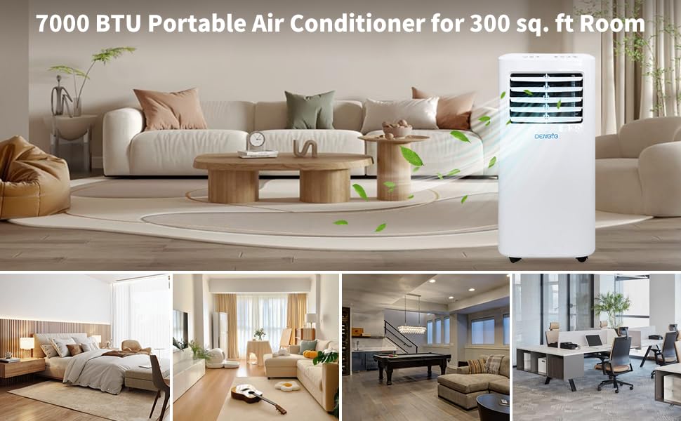 7,000 BTU Portable Air Conditioner, 3-in-1 Portable AC with Cooling/Dehumidifier/Fan/Sleep Modes for Rooms Up to 300 Sq. Ft, with 24-Hour Timer & Remote Control & Window Mount Kit