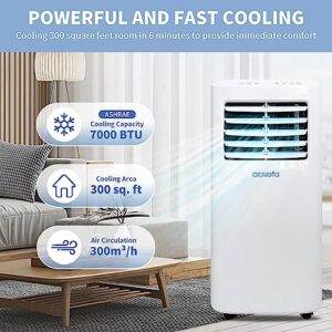 7,000 BTU Portable Air Conditioner, 3-in-1 Portable AC with Cooling/Dehumidifier/Fan/Sleep Modes for Rooms Up to 300 Sq. Ft, with 24-Hour Timer & Remote Control & Window Mount Kit