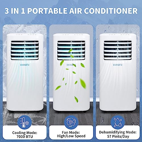 7,000 BTU Portable Air Conditioner, 3-in-1 Portable AC with Cooling/Dehumidifier/Fan/Sleep Modes for Rooms Up to 300 Sq. Ft, with 24-Hour Timer & Remote Control & Window Mount Kit