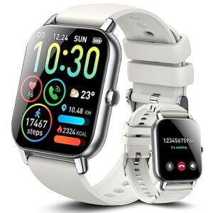 ddidbi smart watch for men women(answer/make calls), 1.85" hd screen fitness watch with sleep heart rate monitor, 112 sport modes, ip68 waterproof activity trackers compatible with android ios(white)
