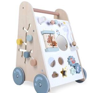 Upyearling - Wooden Baby Walker - Sit to Stand Learning Activity Walker for Boys and Girls - Easy to Grip Handle Push Walker - Built-in Toys and Activities - Promotes Motor Skills