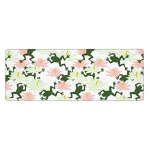 frog and water lilies gaming mouse pad xl,extended stitched edges mousepad,large mouse pads desk pad,long non slip rubber base desk mat for work,office,home,computer,laptop