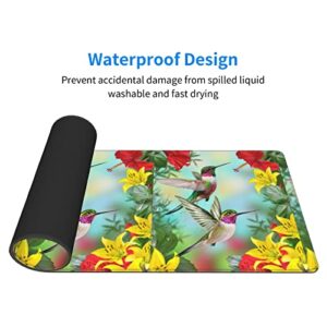 Hummingbirds On Hibiscus and Yellow Lilies Gaming Mouse Pad XL,Extended Stitched Edges Mousepad,Large Mouse Pads Desk Pad,Long Non Slip Rubber Base Desk Mat for Work,Office,Home,Computer,Laptop