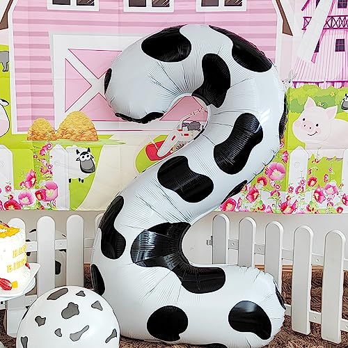 Cow Print Balloon Birthday Decorations Supplies,Moo Moo Im Two Birthday Decorations | 40 inch Number 2 Balloon | Cowgirl Theme 40 inch Number Balloons for 2nd Birthday Party | Farm Barn Decor for kids