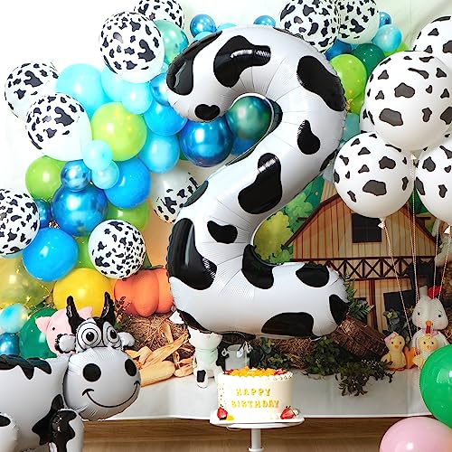 Cow Print Balloon Birthday Decorations Supplies,Moo Moo Im Two Birthday Decorations | 40 inch Number 2 Balloon | Cowgirl Theme 40 inch Number Balloons for 2nd Birthday Party | Farm Barn Decor for kids