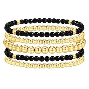 Gold Beaded Bracelets for Women Stackable Gold Bracelets for Women 14K Gold Plated Stretch Bead Ball Bracelet Hypoallergenic Bohemian Bracelets