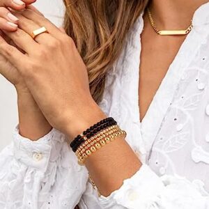 Gold Beaded Bracelets for Women Stackable Gold Bracelets for Women 14K Gold Plated Stretch Bead Ball Bracelet Hypoallergenic Bohemian Bracelets