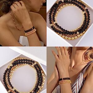 Gold Beaded Bracelets for Women Stackable Gold Bracelets for Women 14K Gold Plated Stretch Bead Ball Bracelet Hypoallergenic Bohemian Bracelets