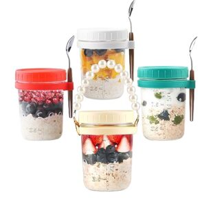 overnight oats jars,mason jars for overnight oats with lid and spoon,10 oz glass meal prep containers with measurement marks,perfect size for overnight oats,salad yogurt,cereal,fruit (4 pack b)