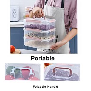 TIAN CHEN Airtight Food Storage Containers, Stackable Cookie Carriers with Handle Lid, Waterproof LeakProof Bacon Tray, 3 Layer Medium BPA Free(Pink)