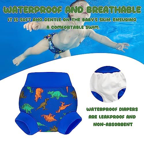 BIG ELEPHANT Baby Swim Diapers 3pcs, Reusable Adjustable Washable Waterproof Swimming Diaper for Boy's and Girl's, 3T