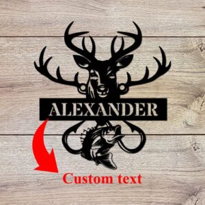 INDOCHI Personalized Deer Hunting Sign Metal Deer Sign Deer Hunter Sign Outdoor Hunter Gift Custom Deer Name Metal Sign Door Hanger Mancave Decor