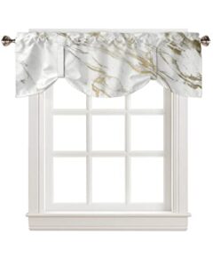 jasminem white gold marble tie up valance curtains for living room, adjustable rod pocket kitchen valances for windows bedroom bathroom, wild symbol shades window treatment, 42x12inch