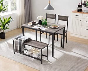 dining room table set,kitchen table and 2 chairs with bench,wood breakfast table set with storage racks for small space,apartment,dining room, home office