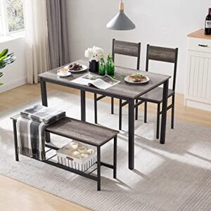 Dining Room Table Set,Kitchen Table and 2 Chairs with Bench,Wood Breakfast Table Set with Storage Racks for Small Space,Apartment,Dining Room, Home Office