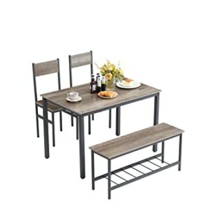 Dining Room Table Set,Kitchen Table and 2 Chairs with Bench,Wood Breakfast Table Set with Storage Racks for Small Space,Apartment,Dining Room, Home Office