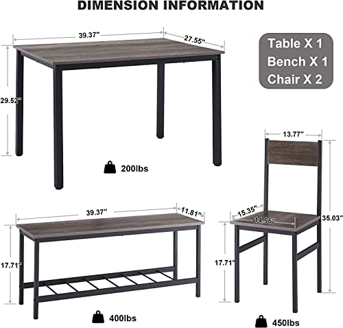 Dining Room Table Set,Kitchen Table and 2 Chairs with Bench,Wood Breakfast Table Set with Storage Racks for Small Space,Apartment,Dining Room, Home Office