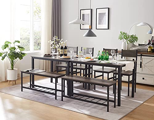 Dining Room Table Set,Kitchen Table and 2 Chairs with Bench,Wood Breakfast Table Set with Storage Racks for Small Space,Apartment,Dining Room, Home Office