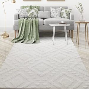 antep rugs palafito 8x10 diamond geometric high-low pile shag textured indoor area rug, white, 7'10" x 10'