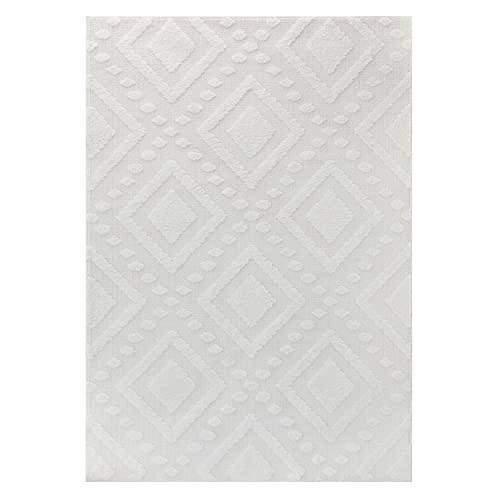 Antep Rugs Palafito 8x10 Diamond Geometric High-Low Pile Shag Textured Indoor Area Rug, White, 7'10" x 10'