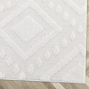 Antep Rugs Palafito 8x10 Diamond Geometric High-Low Pile Shag Textured Indoor Area Rug, White, 7'10" x 10'