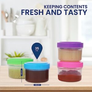 MosJos Condiment Containers with Screw Lids (4-Piece) - Reusable Leakproof Salad Dressing Containers to go - Small Mini Food Storage Cups for Lunch, Dishwasher Friendly, 1.4-Ounce