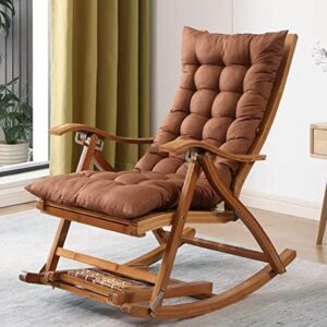 leiytfe wood recliner folding relaxing chair with footrest,comfy rocking armchair with upholstered,comfy glider rocker chair for balcony patio,adjustable back (color : brown)
