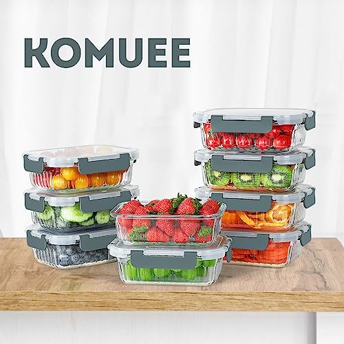 KOMUEE 10 Packs 22 oz Glass Meal Prep Containers, Glass Food Storage Containers with Lids, Airtight Glass Lunch Containers, BPA Free, Microwave, Oven, Freezer and Dishwasher Friendly, Gray