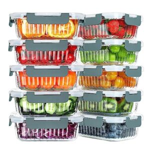 komuee 10 packs 22 oz glass meal prep containers, glass food storage containers with lids, airtight glass lunch containers, bpa free, microwave, oven, freezer and dishwasher friendly, gray