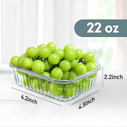 KOMUEE 10 Packs 22 oz Glass Meal Prep Containers, Glass Food Storage Containers with Lids, Airtight Glass Lunch Containers, BPA Free, Microwave, Oven, Freezer and Dishwasher Friendly, Gray