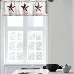 Curtain Valances for Kitchen Windows USA Flag Firework Pentagram White,Privacy Rod Pocket Drape Independence Day Gold Red Star,Window Valance Toppers for Living Room Bathroom Cafe Home Decor 42x12in