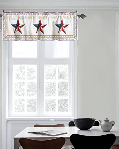 Curtain Valances for Kitchen Windows USA Flag Firework Pentagram White,Privacy Rod Pocket Drape Independence Day Gold Red Star,Window Valance Toppers for Living Room Bathroom Cafe Home Decor 42x12in