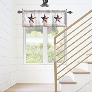 Curtain Valances for Kitchen Windows USA Flag Firework Pentagram White,Privacy Rod Pocket Drape Independence Day Gold Red Star,Window Valance Toppers for Living Room Bathroom Cafe Home Decor 42x12in