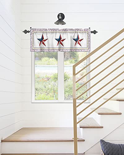 Curtain Valances for Kitchen Windows USA Flag Firework Pentagram White,Privacy Rod Pocket Drape Independence Day Gold Red Star,Window Valance Toppers for Living Room Bathroom Cafe Home Decor 42x12in