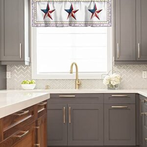 Curtain Valances for Kitchen Windows USA Flag Firework Pentagram White,Privacy Rod Pocket Drape Independence Day Gold Red Star,Window Valance Toppers for Living Room Bathroom Cafe Home Decor 42x12in