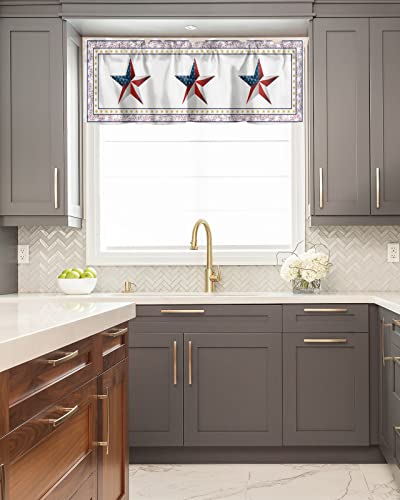 Curtain Valances for Kitchen Windows USA Flag Firework Pentagram White,Privacy Rod Pocket Drape Independence Day Gold Red Star,Window Valance Toppers for Living Room Bathroom Cafe Home Decor 42x12in