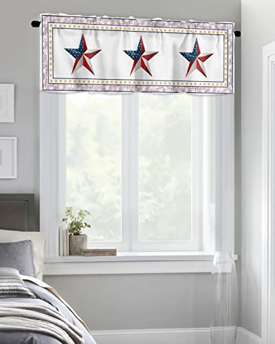 Curtain Valances for Kitchen Windows USA Flag Firework Pentagram White,Privacy Rod Pocket Drape Independence Day Gold Red Star,Window Valance Toppers for Living Room Bathroom Cafe Home Decor 42x12in