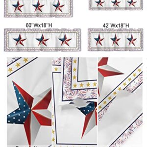 Curtain Valances for Kitchen Windows USA Flag Firework Pentagram White,Privacy Rod Pocket Drape Independence Day Gold Red Star,Window Valance Toppers for Living Room Bathroom Cafe Home Decor 42x12in