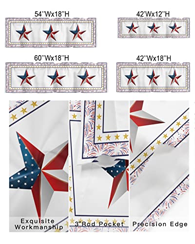 Curtain Valances for Kitchen Windows USA Flag Firework Pentagram White,Privacy Rod Pocket Drape Independence Day Gold Red Star,Window Valance Toppers for Living Room Bathroom Cafe Home Decor 42x12in