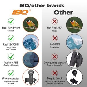 IBQ Binoculars For Adults HD,12x30 Binoculars with Upgraded Phone Adapter, Compact Binocular with Low Light Night Vision,Small Binoculars For Kids,Waterproof Binoculars For Bird Watching,Outdoor Sport