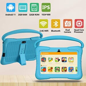 2023 Newest Kids Tablet, 7 Inch Tablet for Kids, 2GB 32GB(Support 128GB Expand), Parental Control Android 11.0, WiFi Bluetooth Dual Camera, YouTube, Netflix, Disney Plus, Case with Stand(Blue)