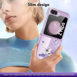 For Samsung Galaxy Z Flip 5 Case Soft Silicone TPU Flowers Galaxy Z Flip 5 Case Protective Thin Soft Butterfly Pattern Transparent Clear Cover Pretty Phone Case For Samsung Z Flip 5 5G Case (Flower A)