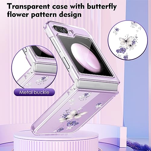 For Samsung Galaxy Z Flip 5 Case Soft Silicone TPU Flowers Galaxy Z Flip 5 Case Protective Thin Soft Butterfly Pattern Transparent Clear Cover Pretty Phone Case For Samsung Z Flip 5 5G Case (Flower A)