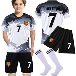 casmyd kids portugal rona’ldo jersey+soccer shorts youth football sports team camo graphic shirts kit uniform for boys girl