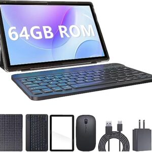 Tablet with Keyboard, 10.1 inch Android 11 Tablet PC, 2023 Newest 2GB+64GB Storage Quad-core Processor, 8MP Dual Camera, 6000mAh, WiFi, GPS, Bluetooth, 512GB Expandable, 1280x800 IPS Full HD Display