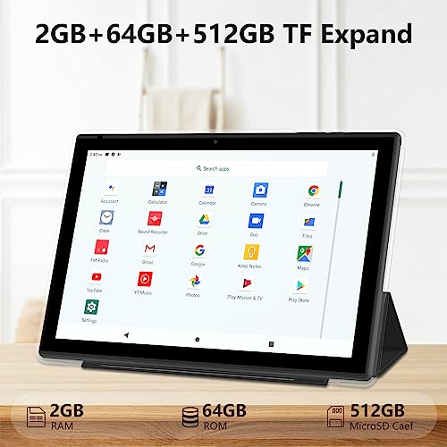 Tablet with Keyboard, 10.1 inch Android 11 Tablet PC, 2023 Newest 2GB+64GB Storage Quad-core Processor, 8MP Dual Camera, 6000mAh, WiFi, GPS, Bluetooth, 512GB Expandable, 1280x800 IPS Full HD Display