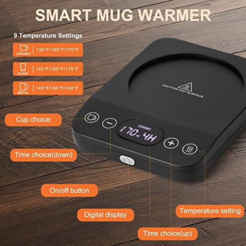 Mug Warmer Set, Coffee Mug Warmer for Desk with 9 Temp Settings, Candle Warmer for Home & Office, 1-9 Timer Electric Smart Cup Beverage Warmer Plat for Coffee Milk Tea, Gravity Induction Auto ON/Off