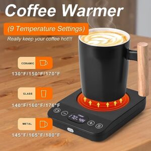 Mug Warmer Set, Coffee Mug Warmer for Desk with 9 Temp Settings, Candle Warmer for Home & Office, 1-9 Timer Electric Smart Cup Beverage Warmer Plat for Coffee Milk Tea, Gravity Induction Auto ON/Off